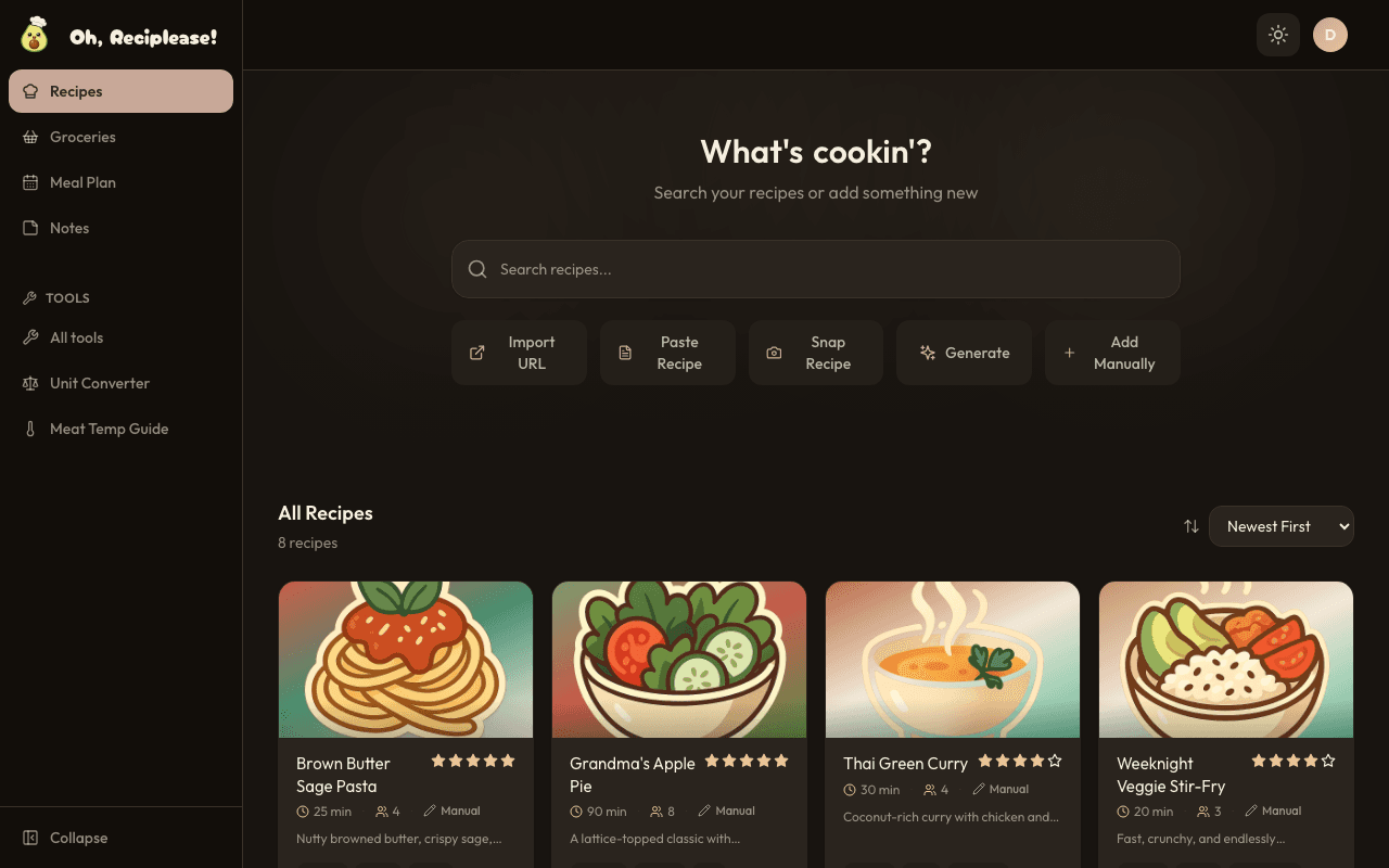 Your recipe collection in Oh, Reciplease!